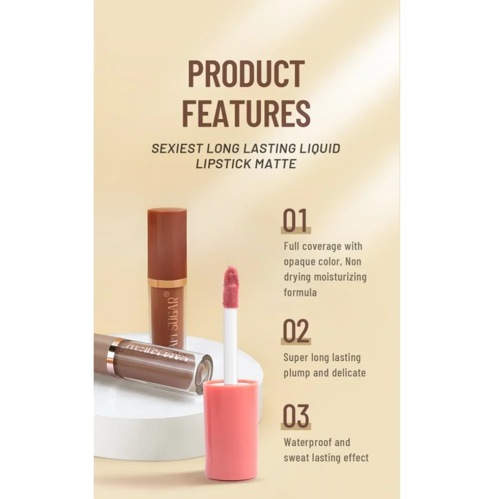 SAM SUGAR Hot Sexy Colors Lip Paint 8pcs Liquid Lipstick Set Matte Waterproof Long Lasting Plump Delicate Lip Gloss Kit