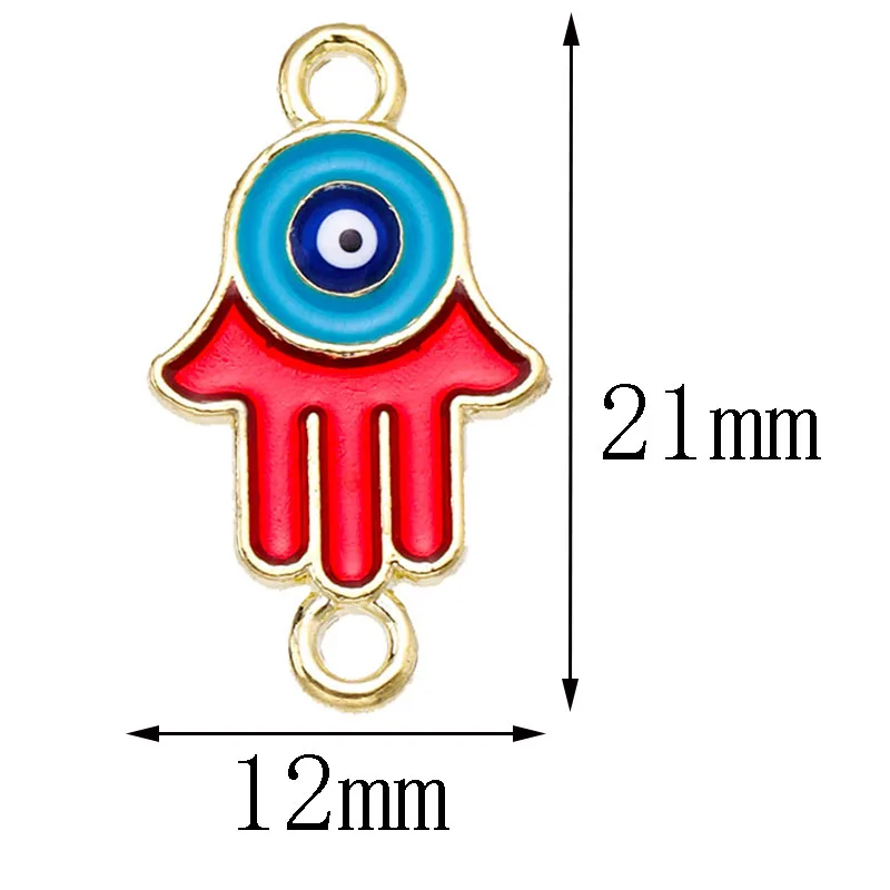 20Pcs/Lots 12*21mm Alloy Enamel Hamsa Hand Pendant Drip Oil Turkish Devil's Eye Charm for Jewellery Making Connector Accessories