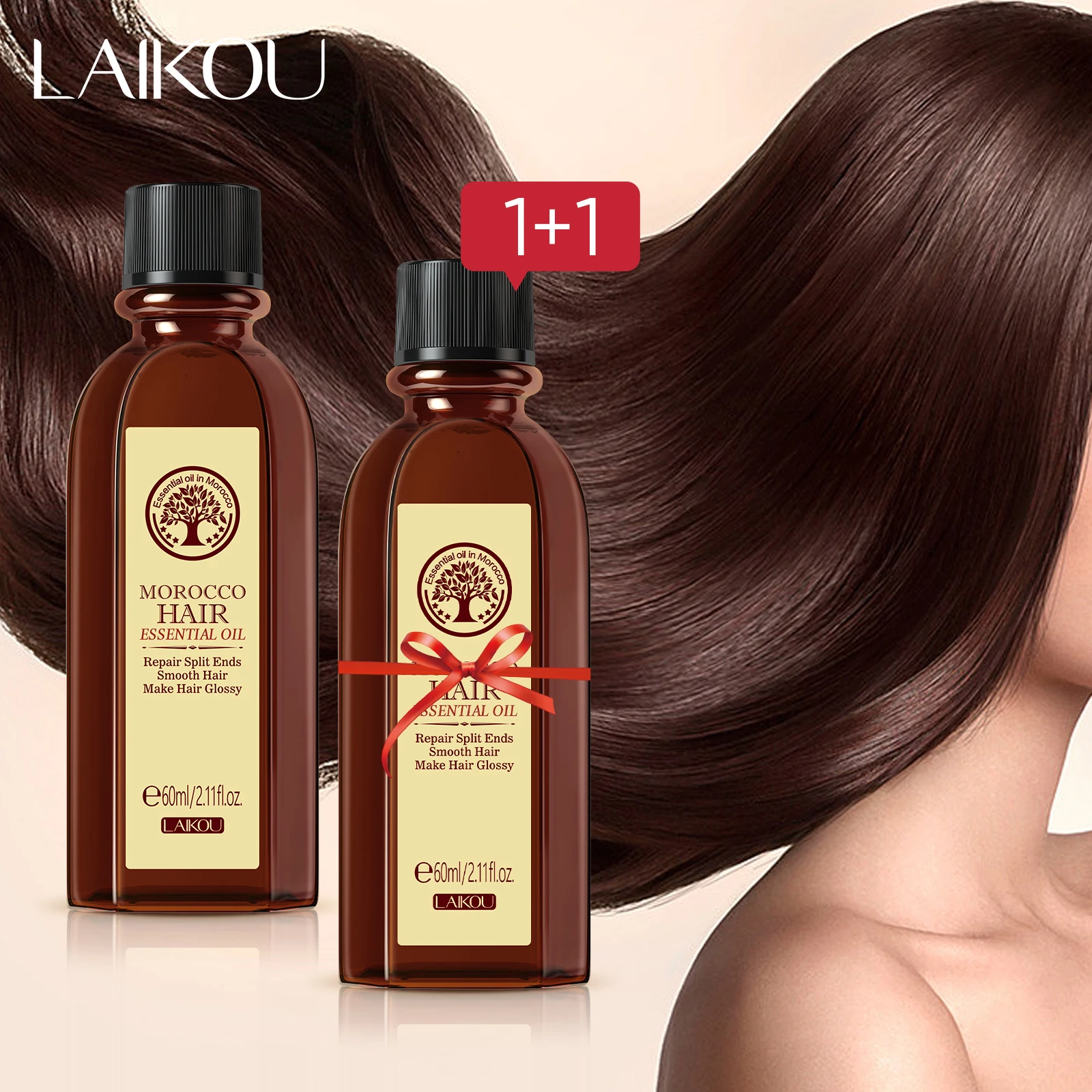 LAIKOU Morocco Argan Oil 1+1 Hair Care Repair Dry Damaged Treatment 60ml