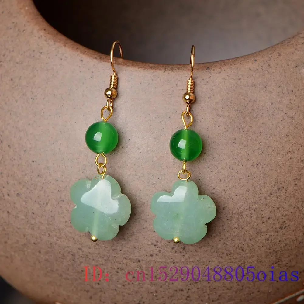 

Green Jade Flower Earrings Zircon Chalcedony 925 Silver Amulet Gifts Fashion Women Gemstone Natural Crystal Jewelry Charm