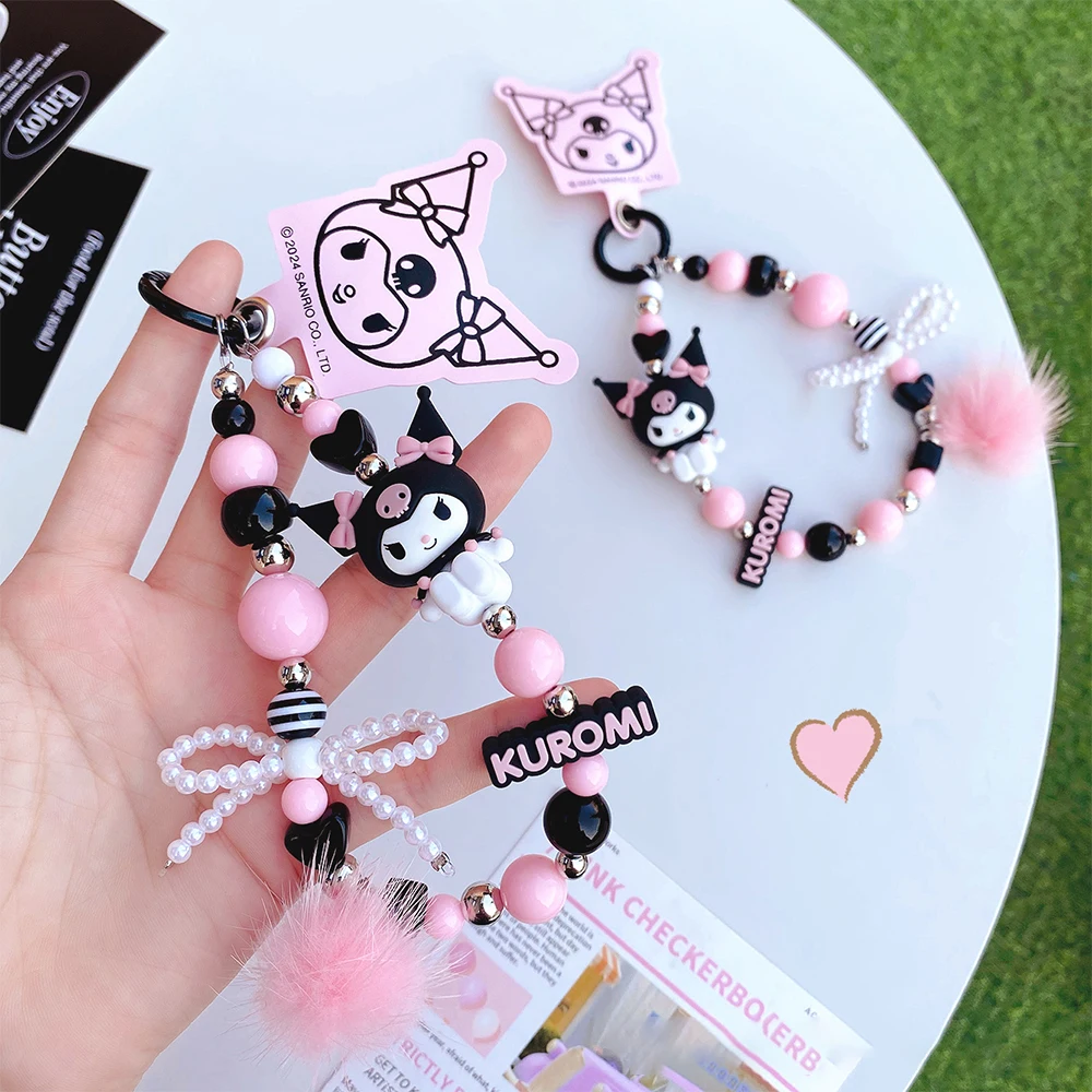 Sanrio Kuromi Phone Chain Anime My Melody Beaded Backpack Pendant Kawaii  Keychain Cute Mobile Case Accessories Gift