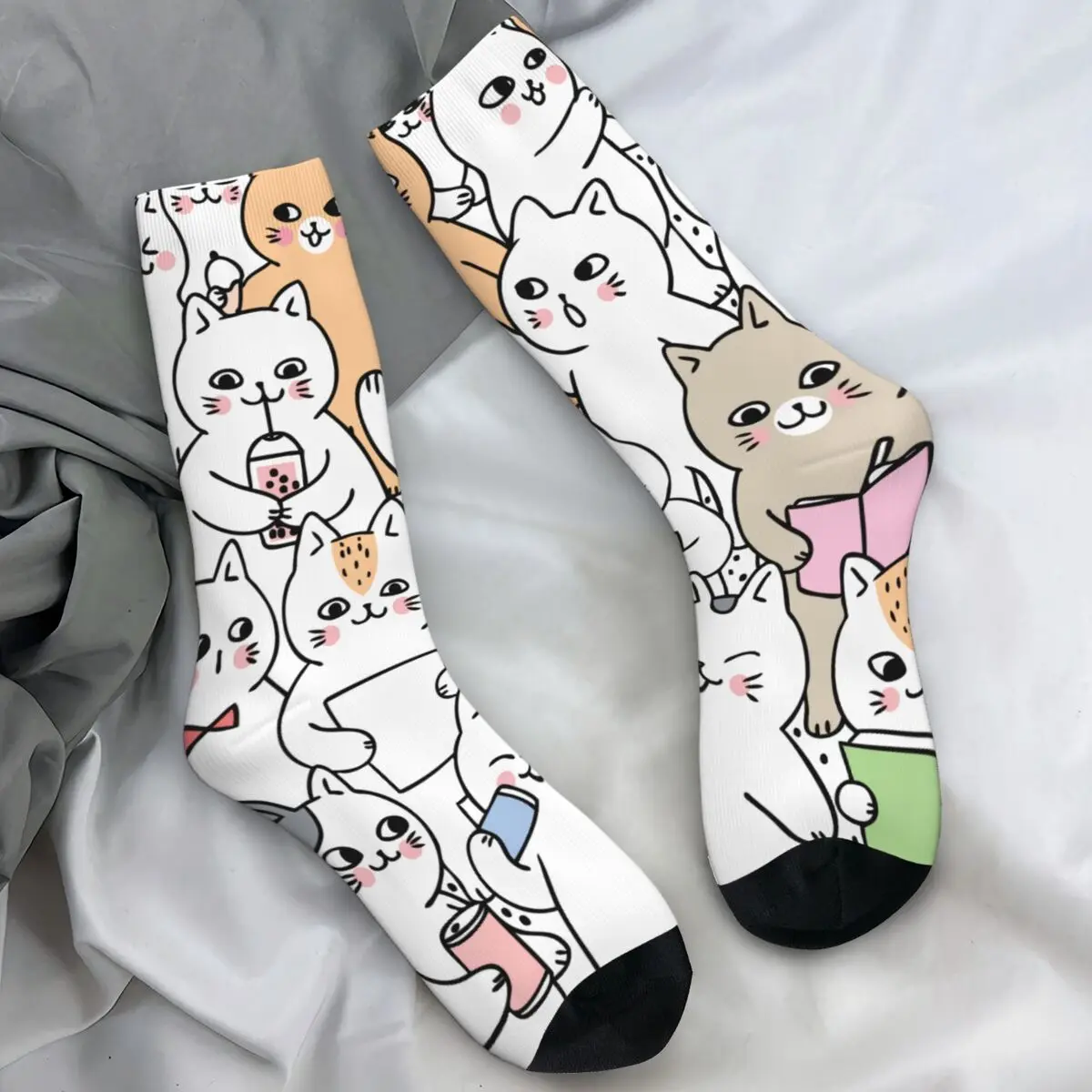 

Чулки с милыми кошками и рисунком, носки для отдыха с графическим рисунком, осенние противоскользящие носки, спортивные мягкие носки для бега для пар