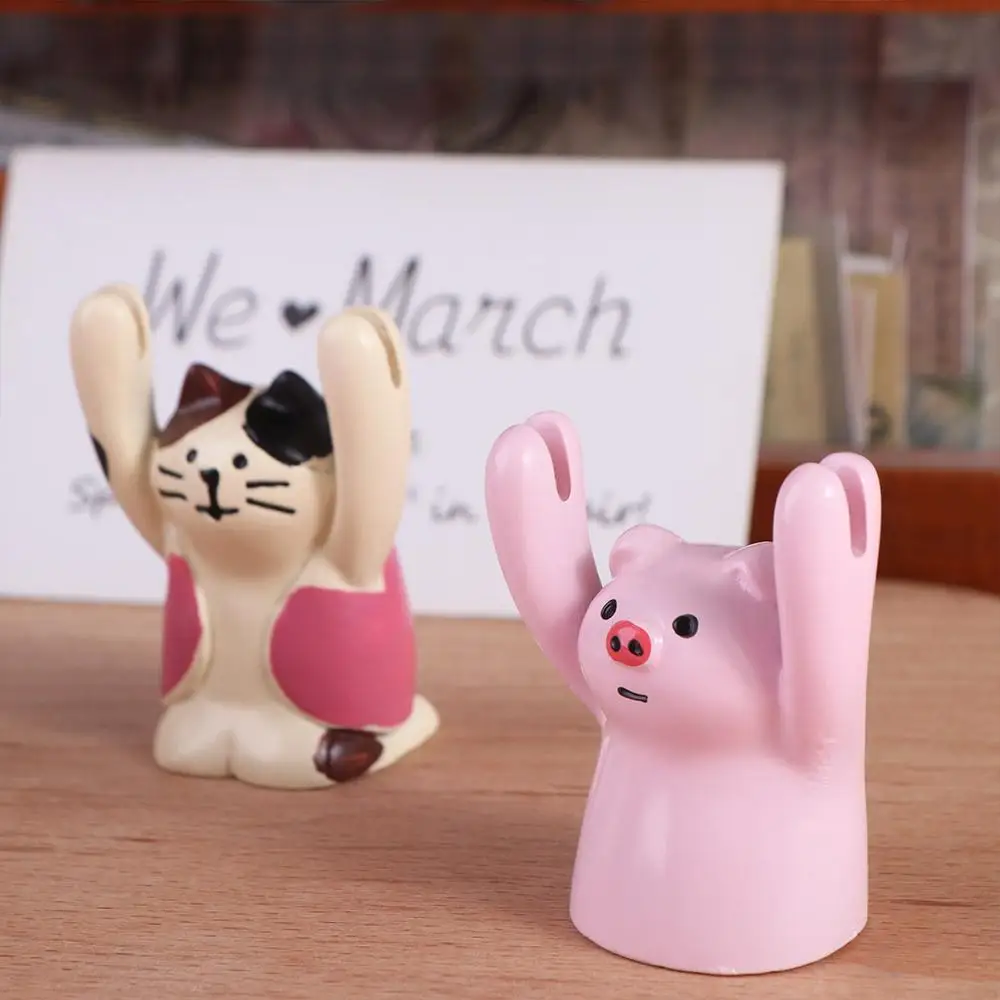 Kawaii Messege Desktop Memo Clip Holder Picture Resin Hand Raising Card Clip Frog Piggy Photo Stander Clip Office