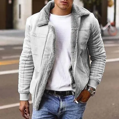 2023 explosive men's jacket imitation fur winter coat thickened warm zipper British casual style