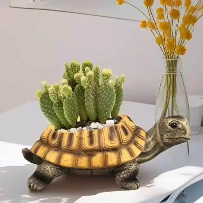 Neue Schildkröten-Dekofigur, Kreative Nachbildung einer Meeresschildkröte aus Kunstharz für Bonsai- und Topfpflanzendekoration – Detail 2