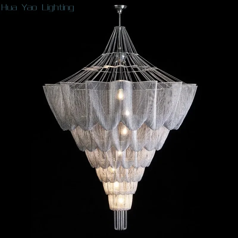 Nordic Large Tassel Chandelier Lights Home Decora Lustres Spiral Staircase Hanging Lamps for Ceiling Villa Living Room Led Lampe