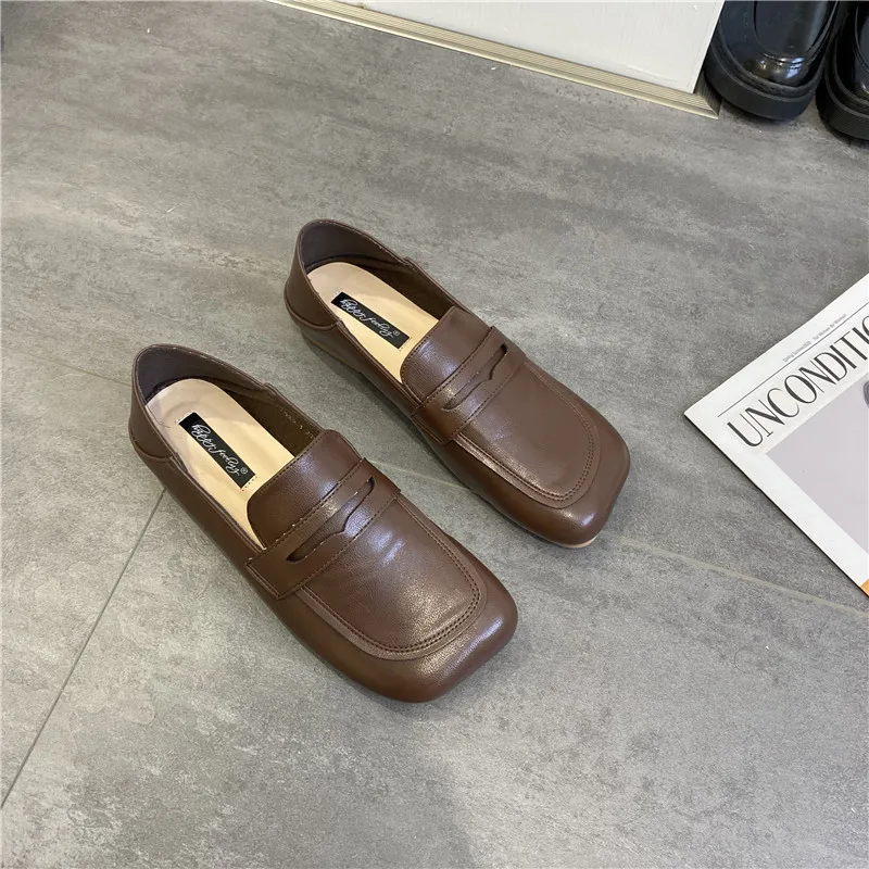 Spring British Style Women's Flat Shoes Square Toe Retro Comfortable Loafers