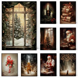 Christmas oil painting poster Gingerbread man Santa canvas printing For Home Living Room library Wall decoration hanging gifts