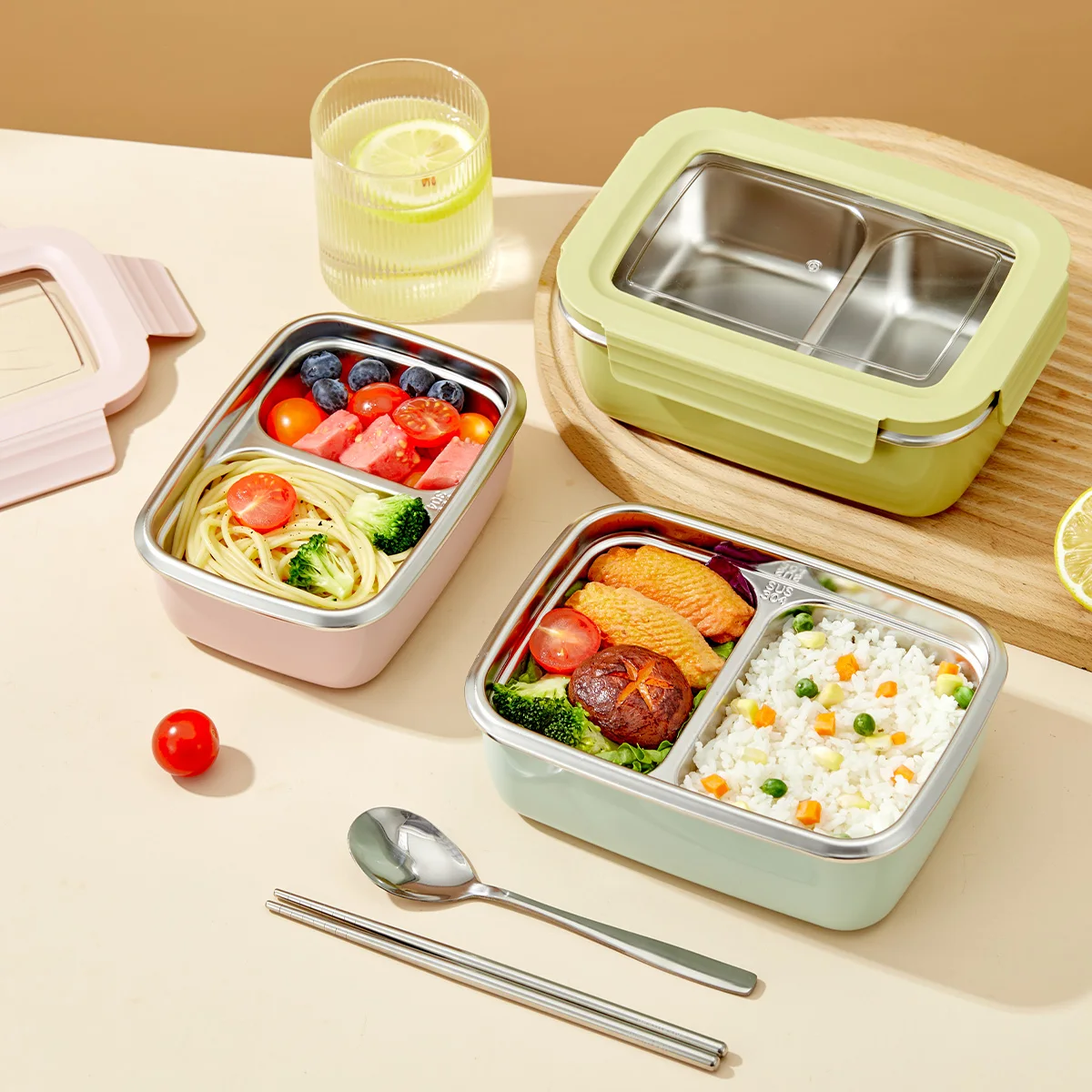 

Microwave 304 Stainless Steel Compartment Lunch Box Stackable Leak-proof Student Bento Box Food Container For Cold And Hot Food