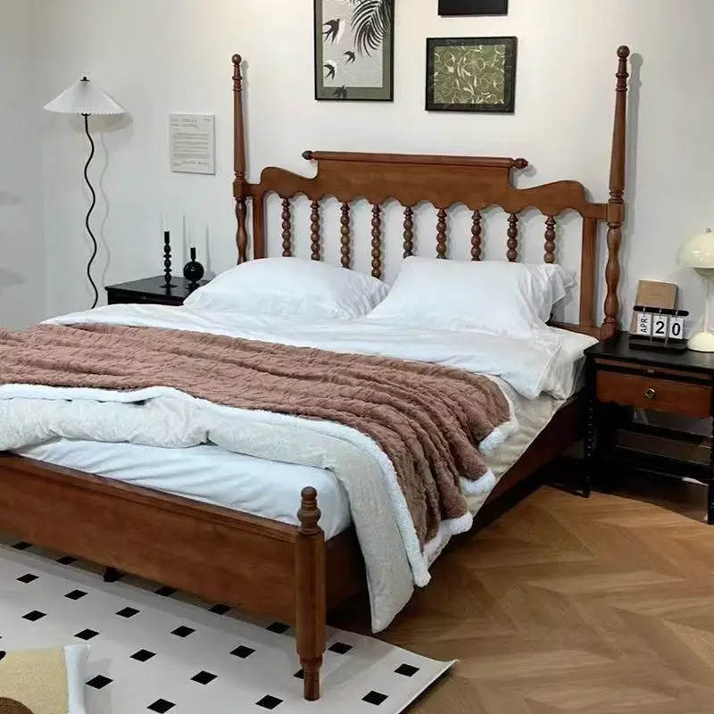 Ash wood bed Master bedroom Queen bed Windsor Roman column high box bed