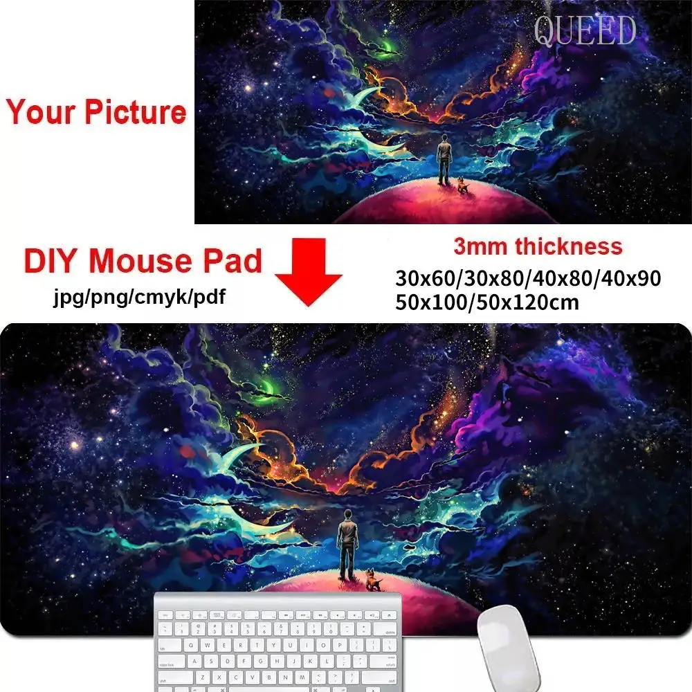 Kustom cetak Mouse Pad Diy besar Playmat permainan disesuaikan tikar XXL ukuran Gamer kantor Mousepad Keyboard Logo OEM 600x350 meja Mat