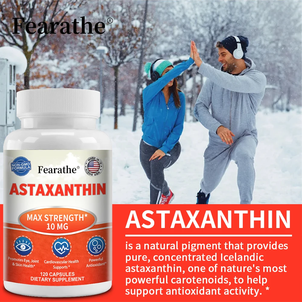 Astaxanthin 10 mg, 120 capsules - Premium Antioxidant, Natural Support for Post-Exercise Recovery + Joint, Skin, Eye Health