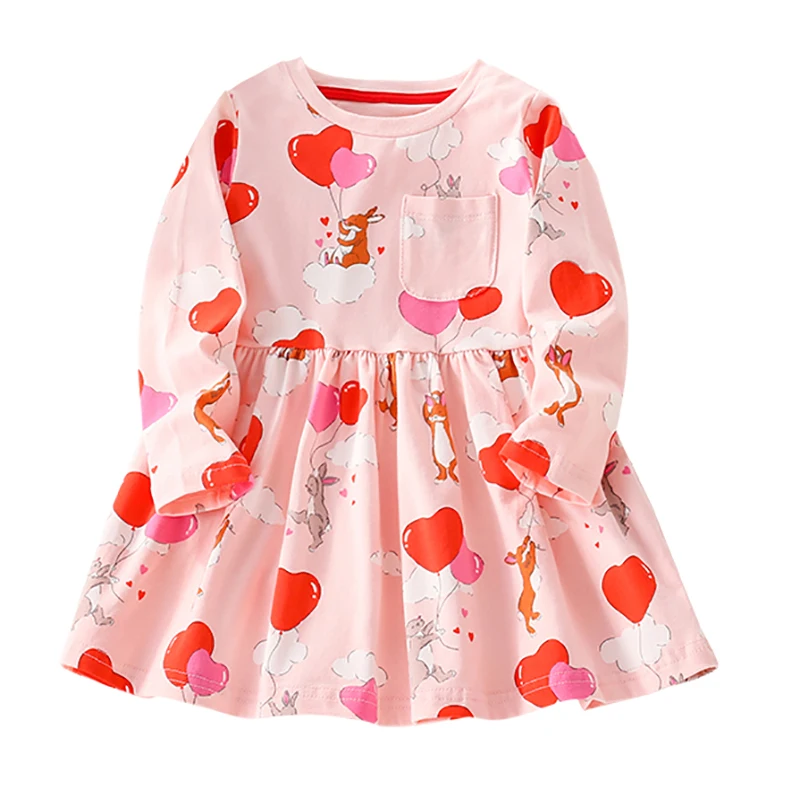 Little maven Baby Girls Children\'s Clothing Kids Clothes 2024 Autumn Spring Cotton Fall Long Sleeves Cartoon Hearts Dresses