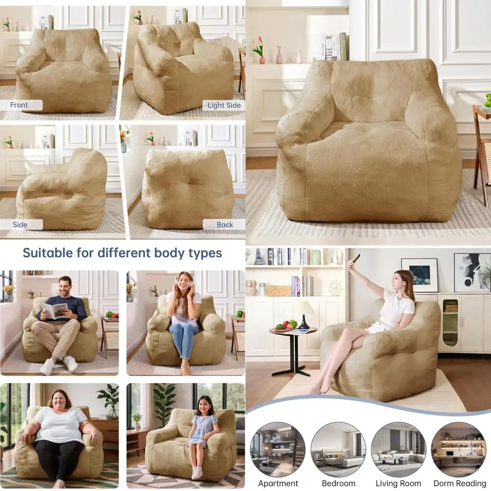 

Memory Foam Bean Bag Chairs for Adults, 3FT Loungers for Teens & Kids, Bedroom, Living Room, Dorm (Khaki)