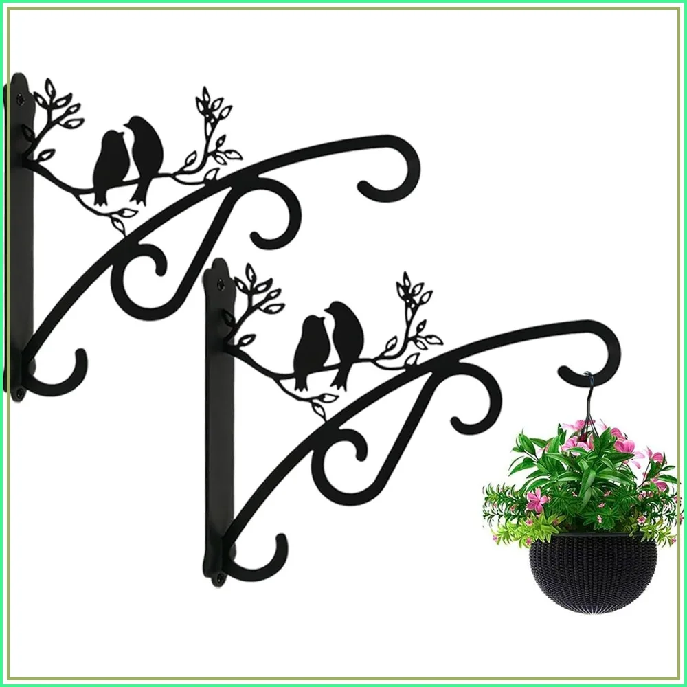 

Heavy Duty Outdoor Hanging Plant Brackets, Wall Mounted Solid Steel Hooks, Pack of 2 for Basket, Lantern, Bird Feeder
