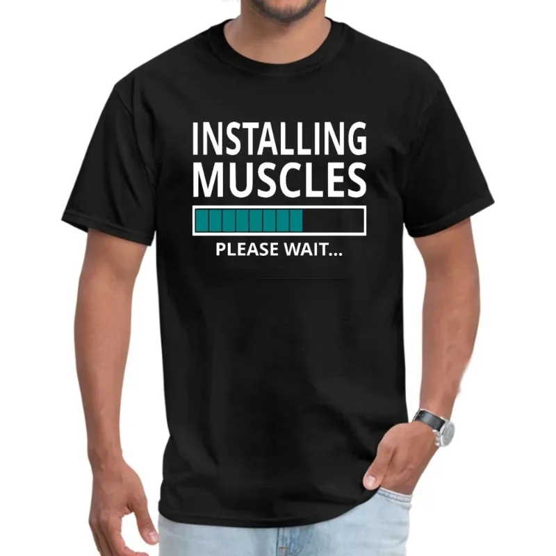 Installing Muscles Please Wait Graphic T-shirt Download Computer Engineer Men Woman Shirt Summer Funny Harajuku streetwear Tees