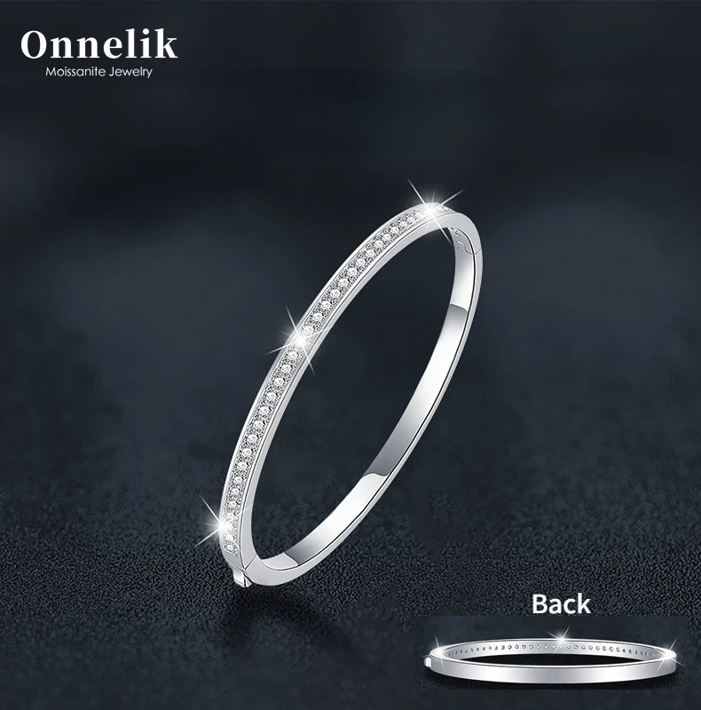 

Onnelik Semicircle 2mm Moissanite Bangles with GRA 925 Sterling Silver Plate 18K Bracelet for Women Wedding Party Gifts Jewelry