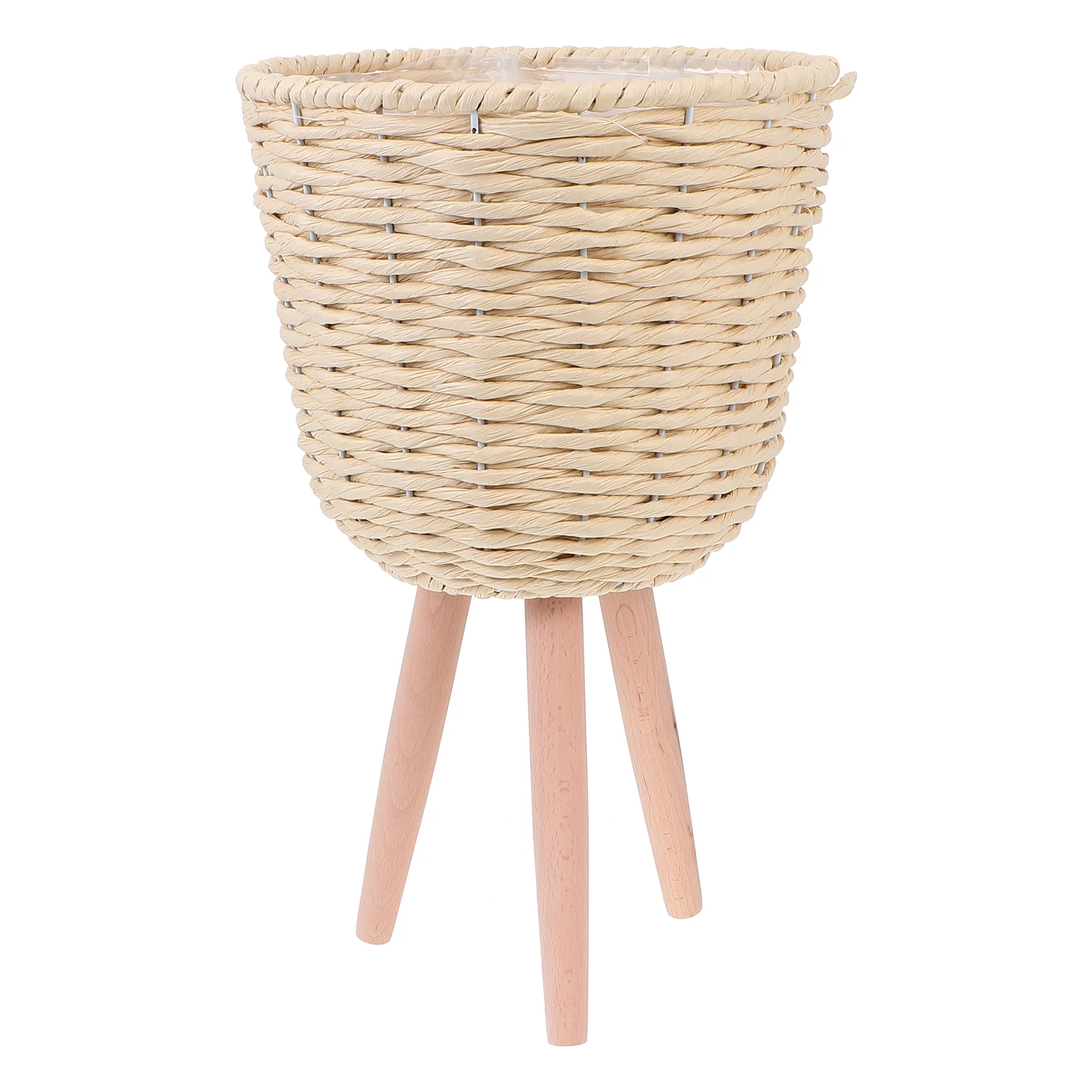 

Rattan Wood Flower Stand Small Grass Beige Planter Pot Decorative Plant Container Household Furnishing