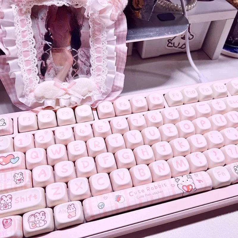

Розовые милые колпачки для клавиш на заказ MOA Profile PBT колпачок для клавиш 68/75/87/98, мультяшная точка, колпачок для ключей, сублимационная механическая клавиатура, украшение