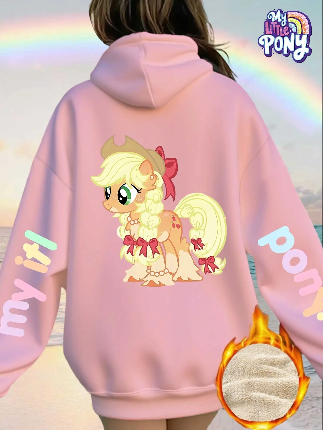 Sudadera de Forro Polar para Mujer, Invierno, Marca Compartida con My Little Pony, con Diseño de My Little Pony, la Cabra Rubia con un Sombrero de Vaquero