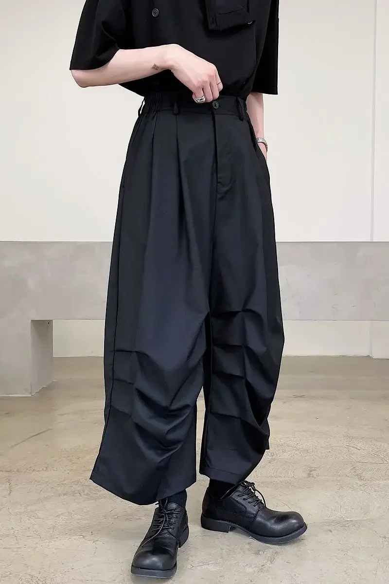 UMI MAO Yamamoto Wind Summer Personality Fold Design Dark Temperament Wide-leg Fashionable Cropped Trousers Harajuku Pantalon