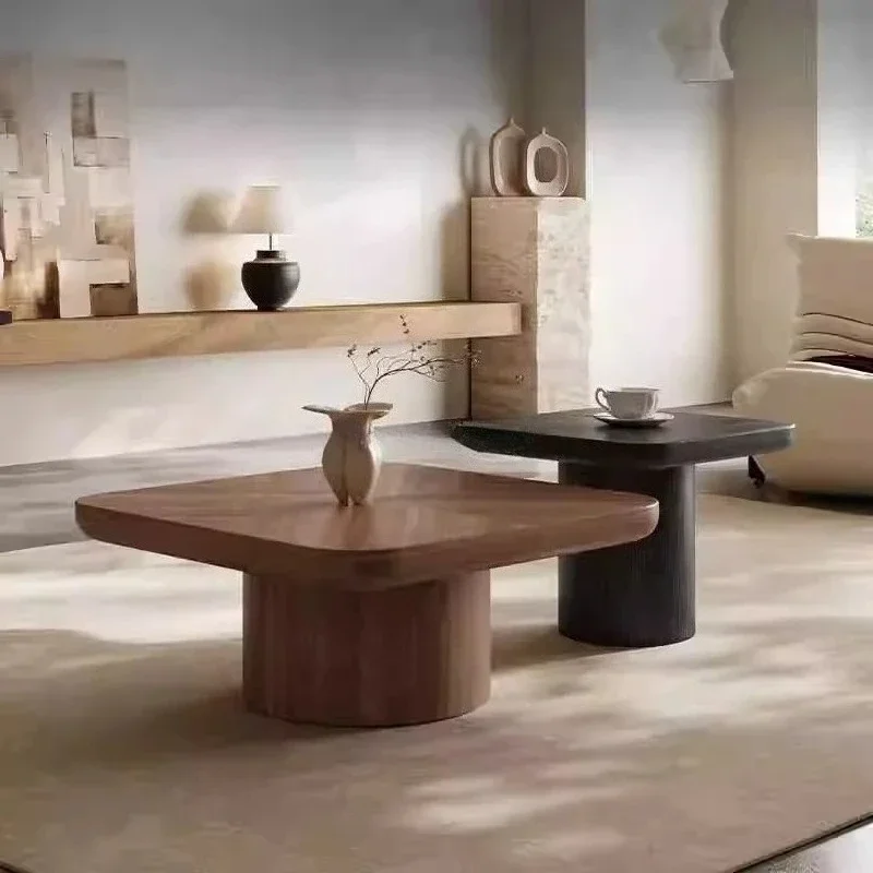

Square coffee table combination medium antique retro modern simple living room walnut color