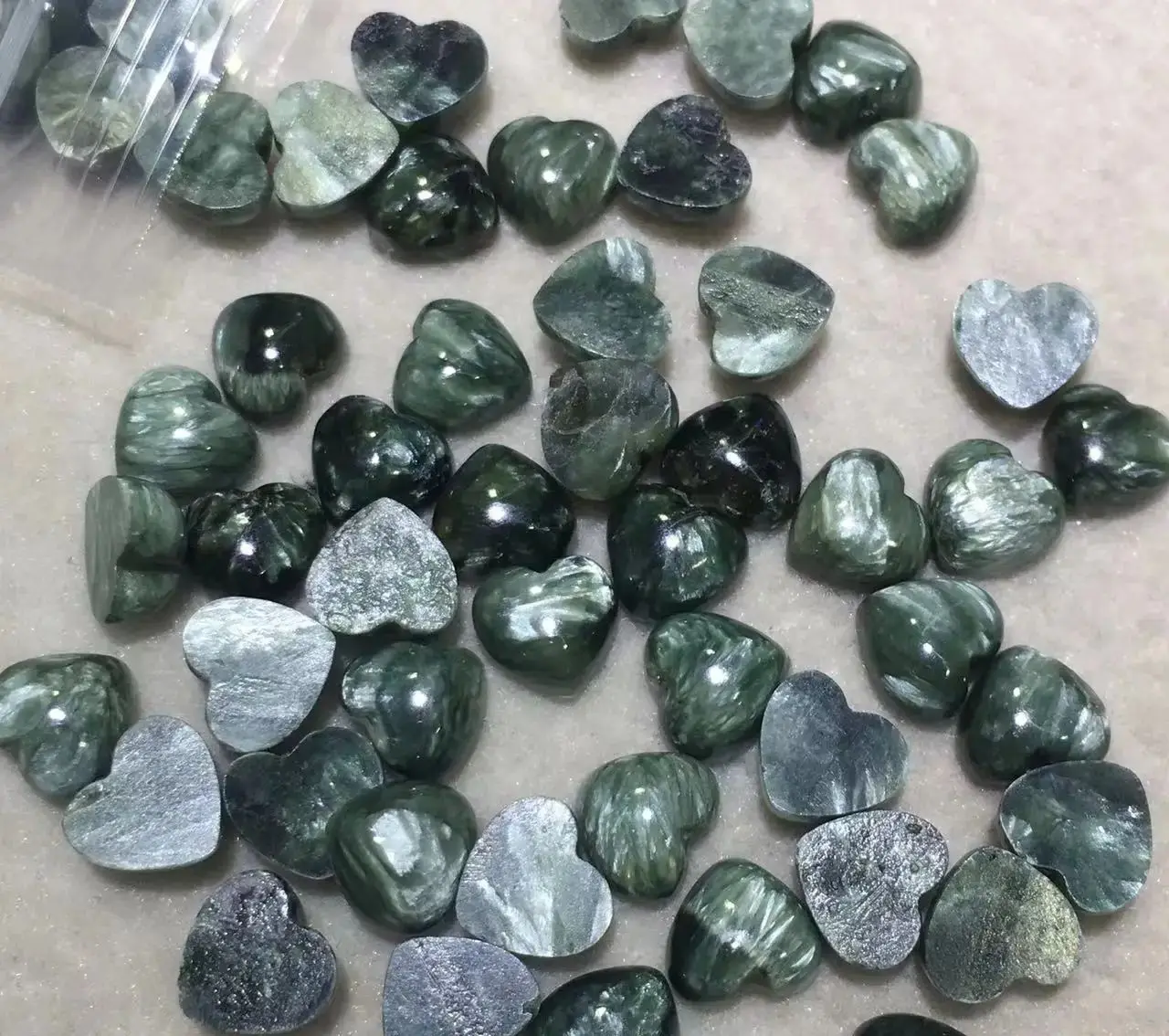 Wholesale 5pcs/pack Genuine Seraphinite 6mm 8mm 10mm Hearts Gemstone Cabochon Ring Jewelry Face