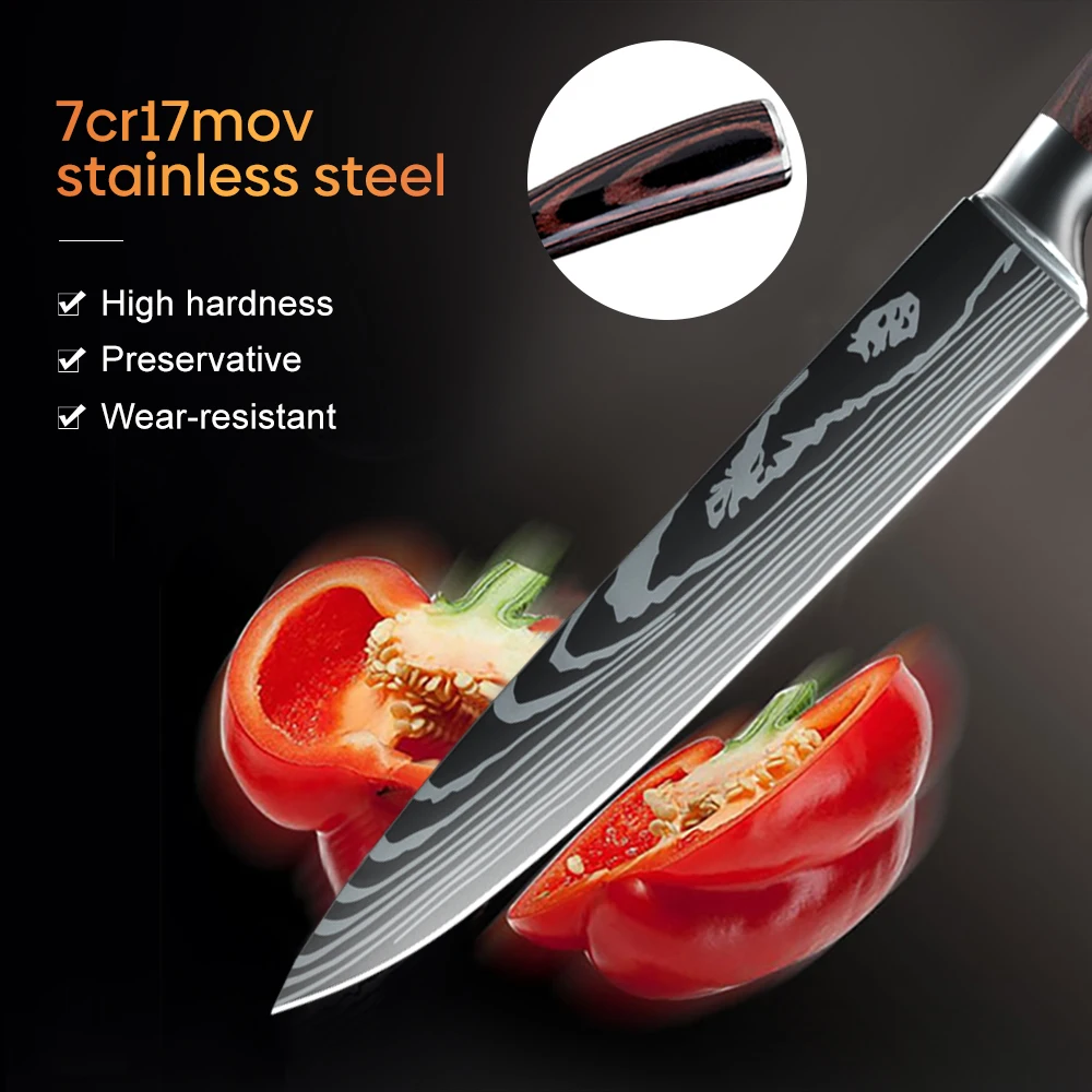 8 Inch Utility Sharp Slicing Knife Home Meat Cutting Kitchen Knives Damascus lasers Pattern Paring knife Japanese Sushi Knife