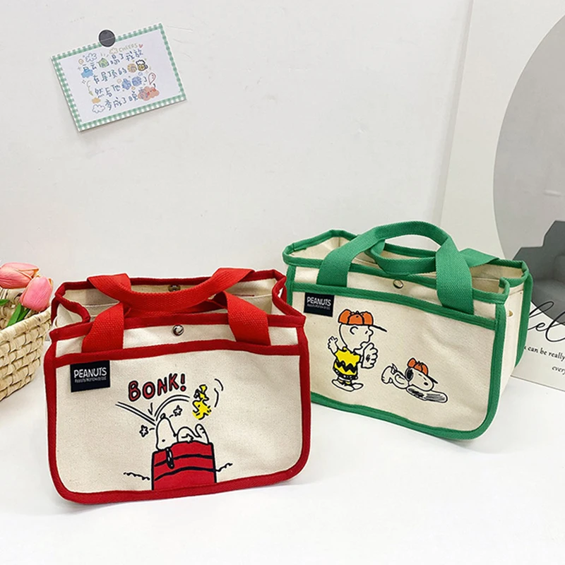 Snoopy Cute Cartoon Large Capacity Canvas Bento Bag Kawaii Versatile Eco Friendly Shopping Bag Portable Fashion Lunch Bag Gifts