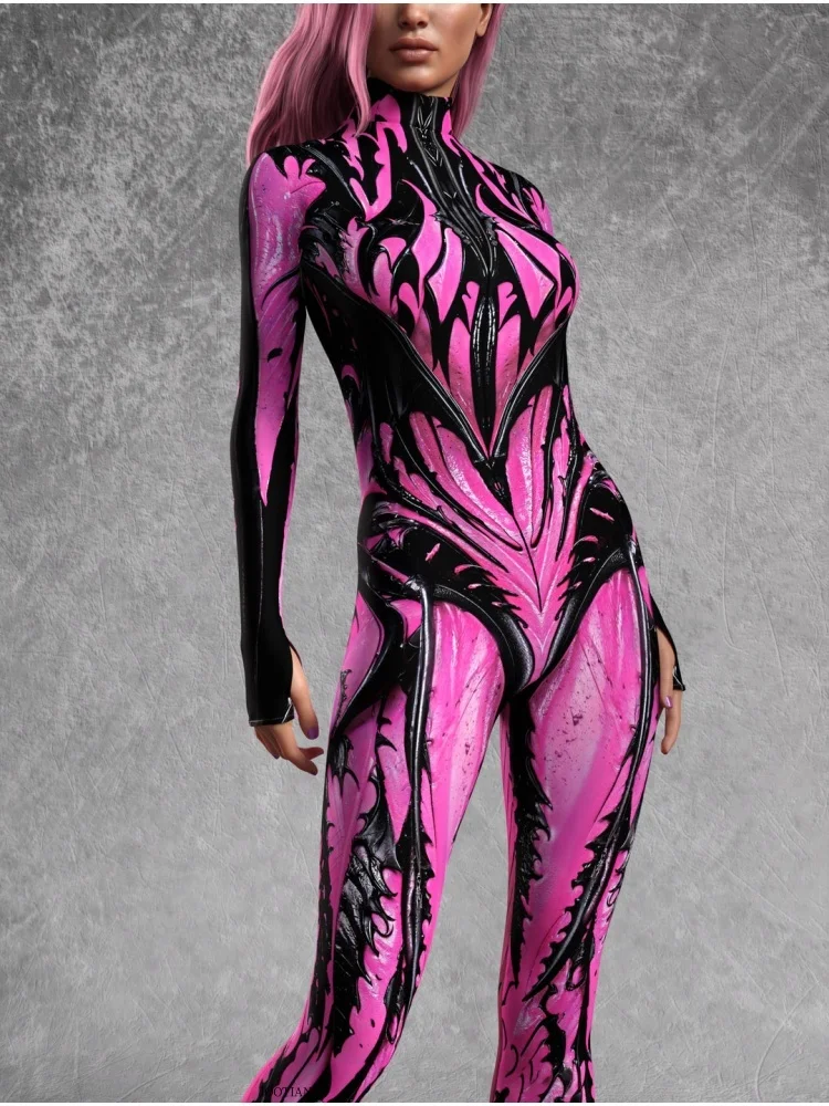 Sexy Damen Psychedelischer Netz-Cosplay-Bodysuit Horror Halloween Festival Party Jumpsuit Karneval Bühnenauftritt Eng Anliegend – Detail 4