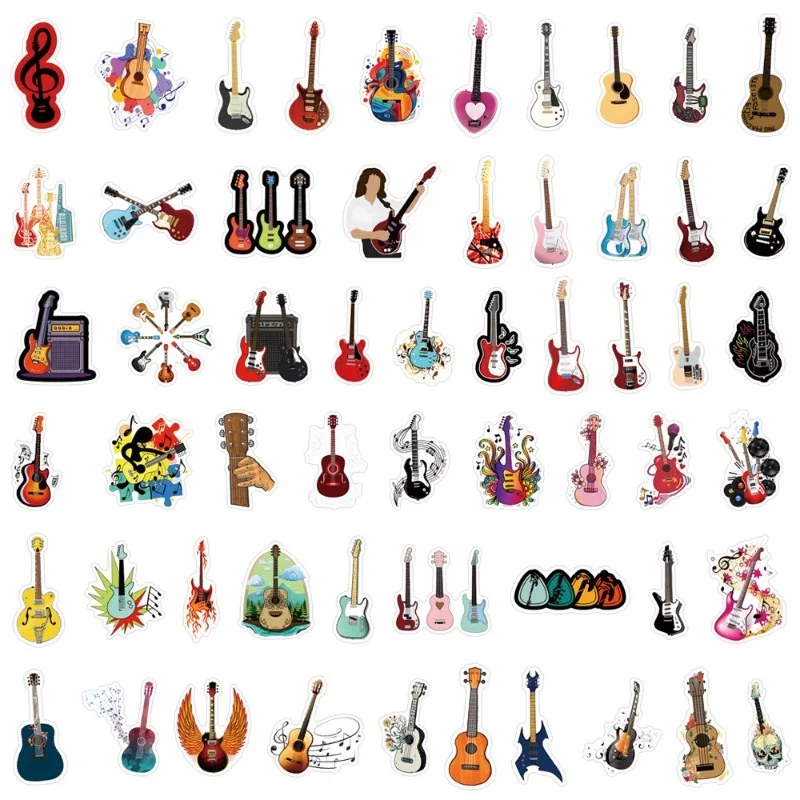 55pcs Personality Guitar Graffiti Stickers Decals Suitcase Laptop Computer Decoration Aesthetic Materials DIY Kids Classics Toy