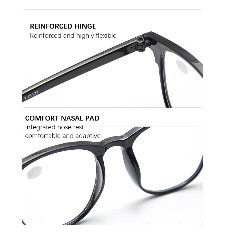 Modische Lesebrille für Herren und Damen, HD-Linse, runder Rahmen, Presbyopie-Brille +1,0 bis +3,0, ultraleichte Brille – Detail 7