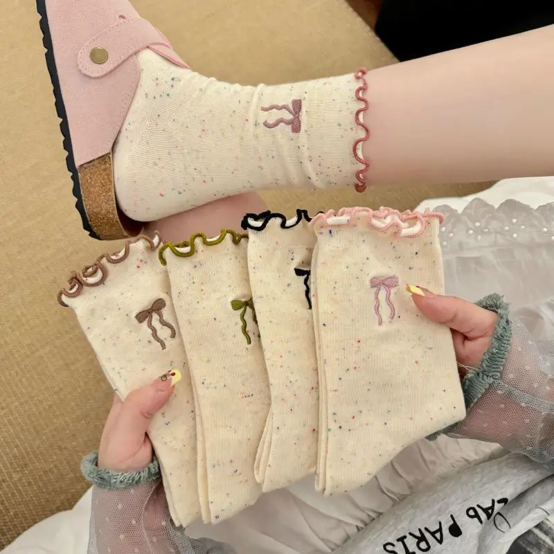 

Cute Bowknot Socks For Women Autumn Winter 5/10 Pairs Ruffles Middle Tubes Casual Socks Fashion Korean Harajuku Women Socks