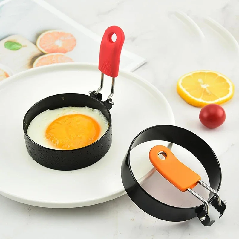 Kreisförmige Fritteuse aus Edelstahl, antihaftbeschichtet, kreisförmige Form zum Kochen, Eiform, Klappgriff, Küche, kleines Werkzeug