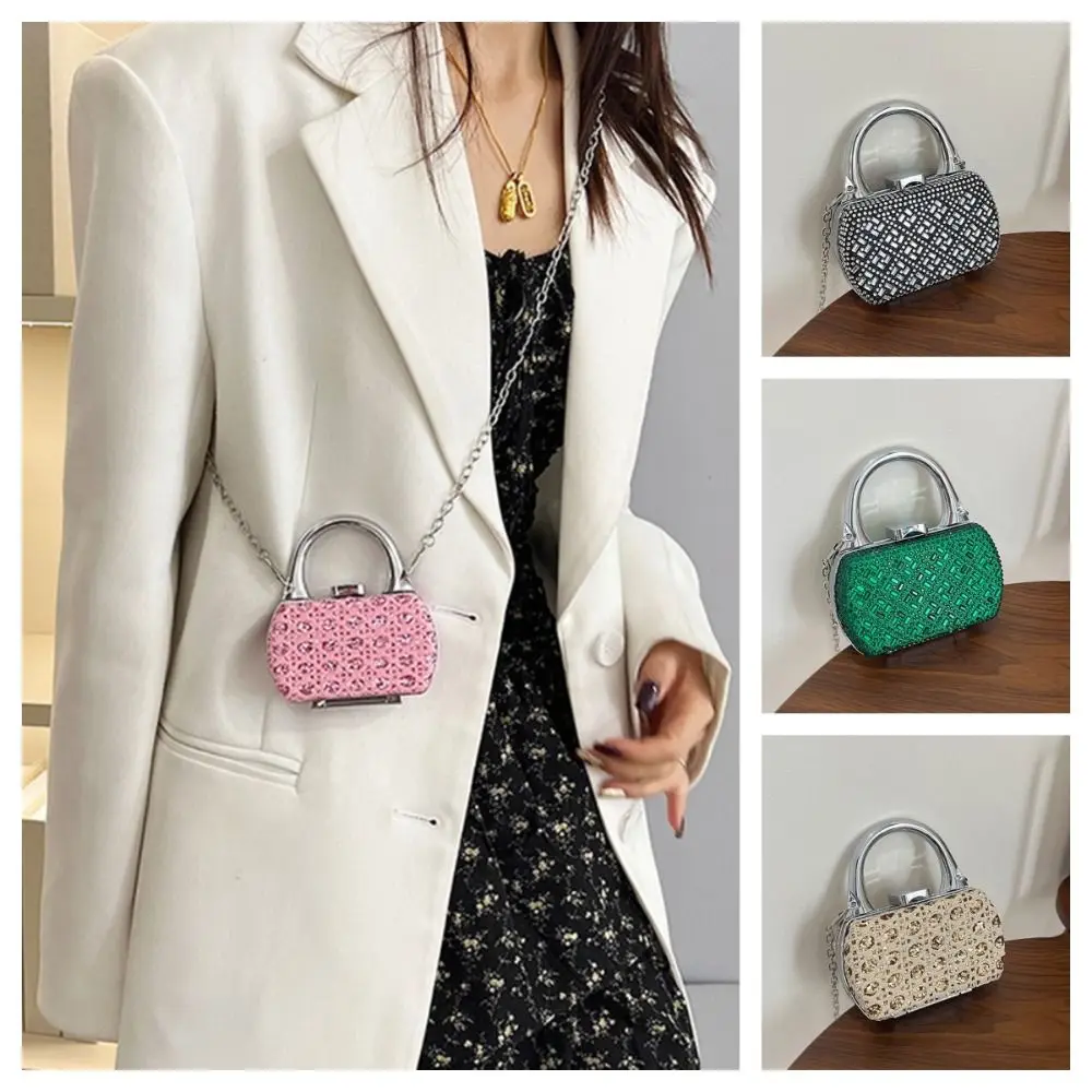 

Korean Style Mini Crossbody Bag Rhinestone Decorated Elegant Evening Clutch Bag Shinny Small Wallet Mini Banquet Chain Bag Gift