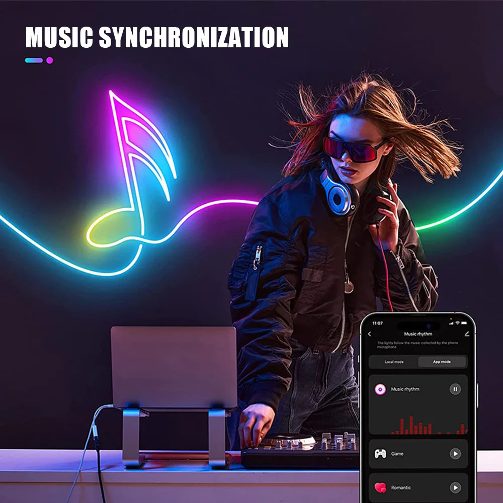 インテリジェントRGBネオンLEDストリップライト,防水,Bluetoothアプリケーション制御,シリコン,ip65,装飾,5 m, 10m