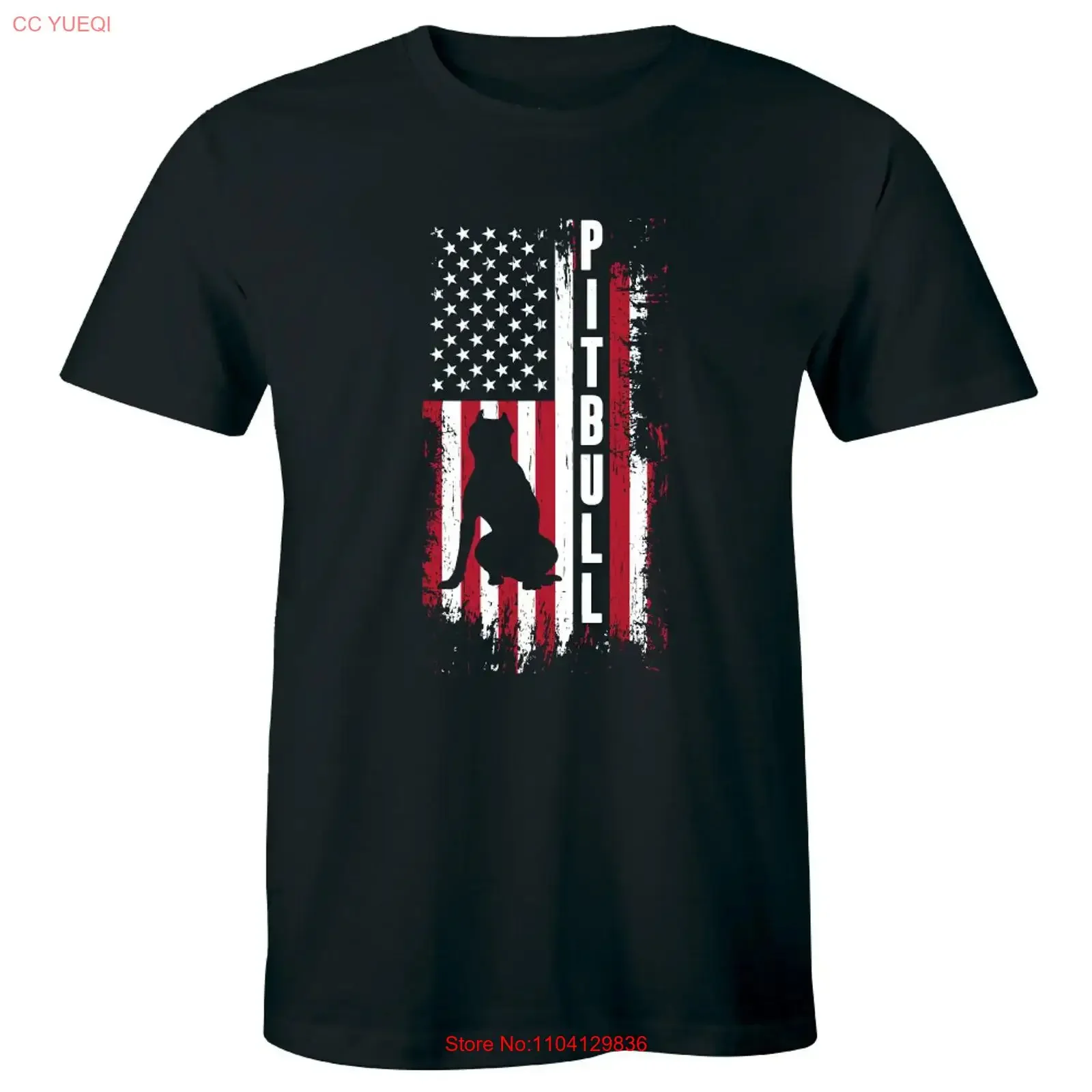 Pitbull Dog with American Flag Men's T Shirt 4th of July Patriotic for Him vintage Washed fashion Soft streetwear Stretched