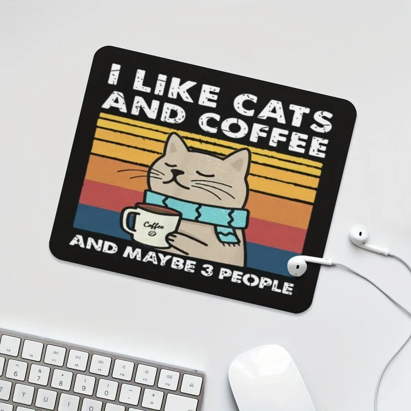 1 Cute and Fun Coffee Cat Mouse Pad - 'I Love Cats and Coffee' Design, Non-Slip Rubber Table Mat, Accessory Decoration Rug