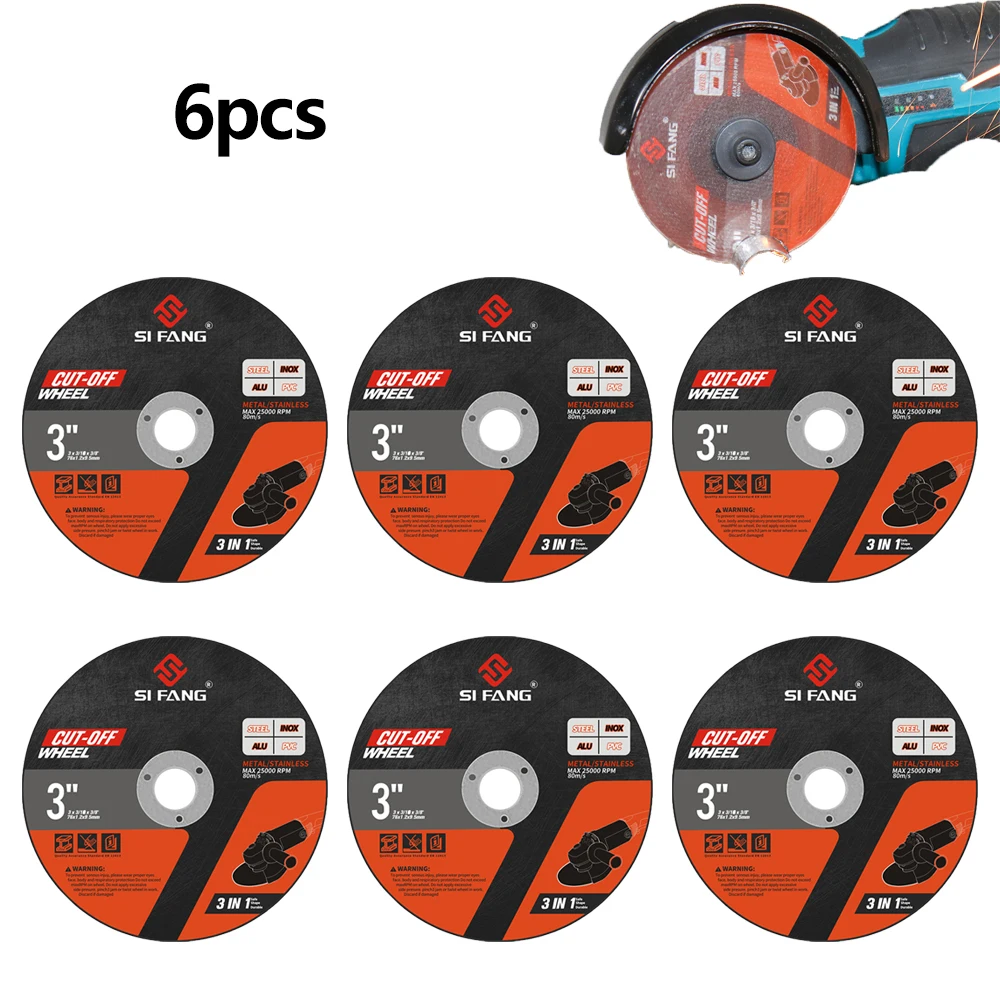 

SIFANG 6pcs 75mm Circular Resin Saw Blade Grinding Wheel Ultra-thin Cutting Disc For Angle Grinder Wood Steel Cutting Power Tool