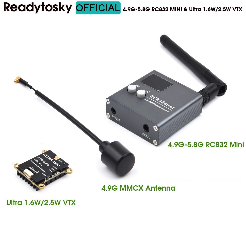 RC832 Mini Receiver & Ultra 1W6 5.8GHZ 64CH 1600mW 1.6W FPV VTX Transmitter for RC FPV Drone Long Range Frame Quadcopter