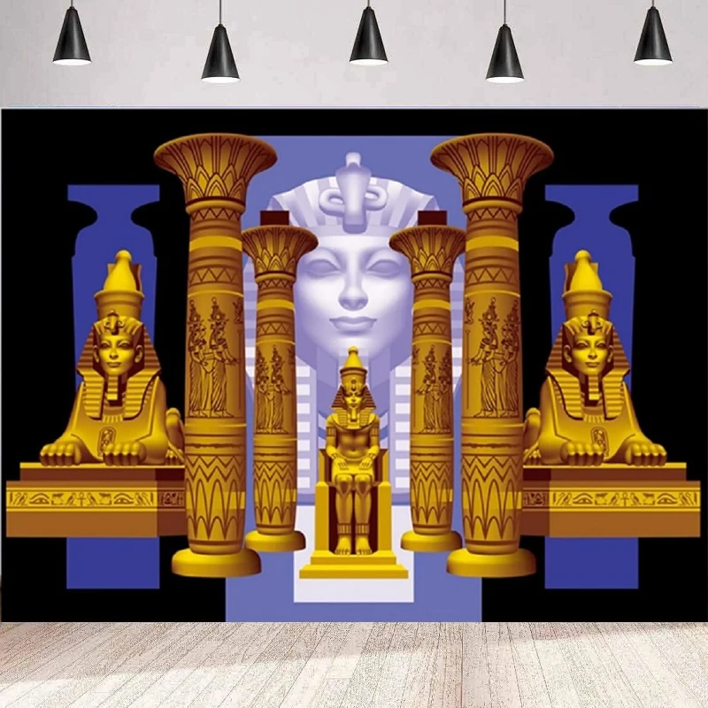 Egyptian Temple Photography Background Egypt Palace Hall Stairway Egyptian Pyramid Pharaoh Sphinx Black-Blue Backdrop Party Wall