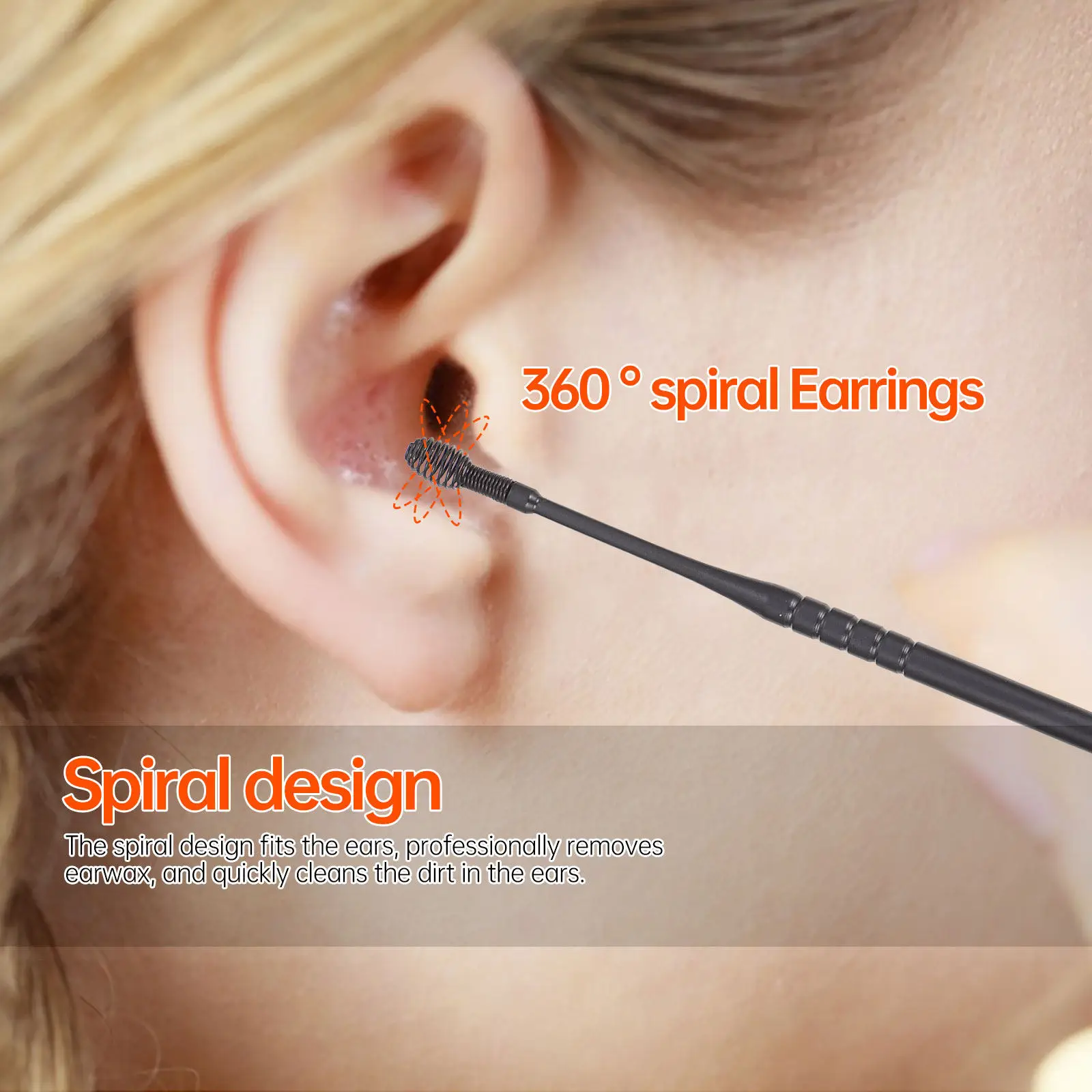 1Set Ear Cleaning Tools Stainless Steel Earwax Removal Kit Black Non Slip Handle Spiral Ear Pickers Multipurpose Home Use
