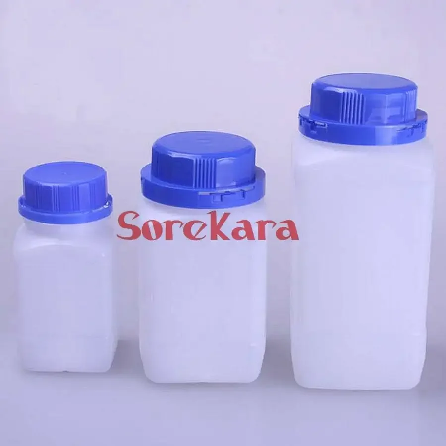 Białe 100/250/500/1000ml butelka z HDPE butelka odczynnika fiolki z próbkami niebieska zakrętka śrubę