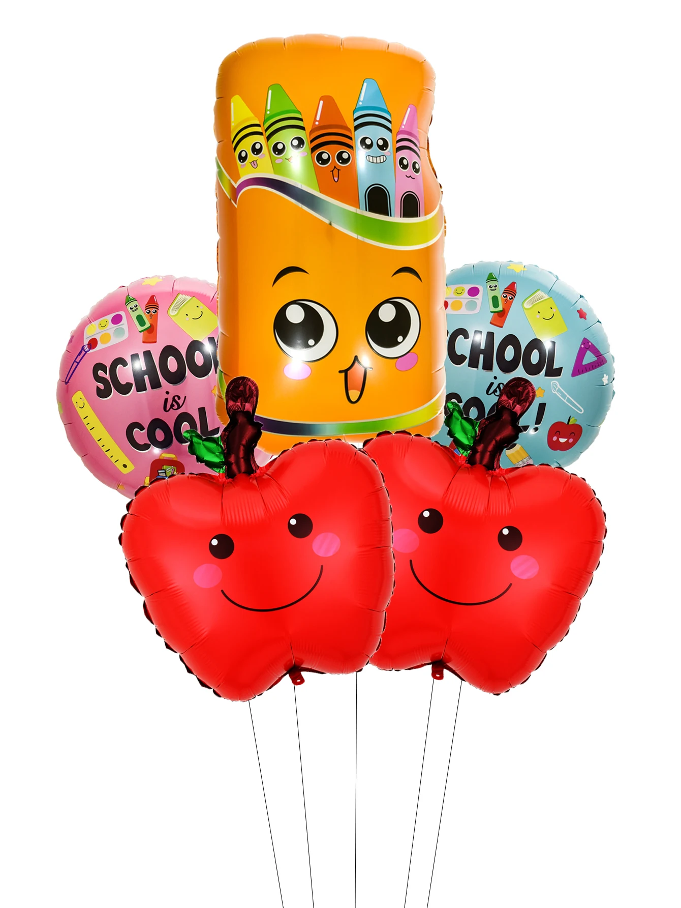 5pcs Back To School Foil Balloons Set Stationery Helium Balloon Pencil Balls Back To School Decortions Campus Classroom Decorate