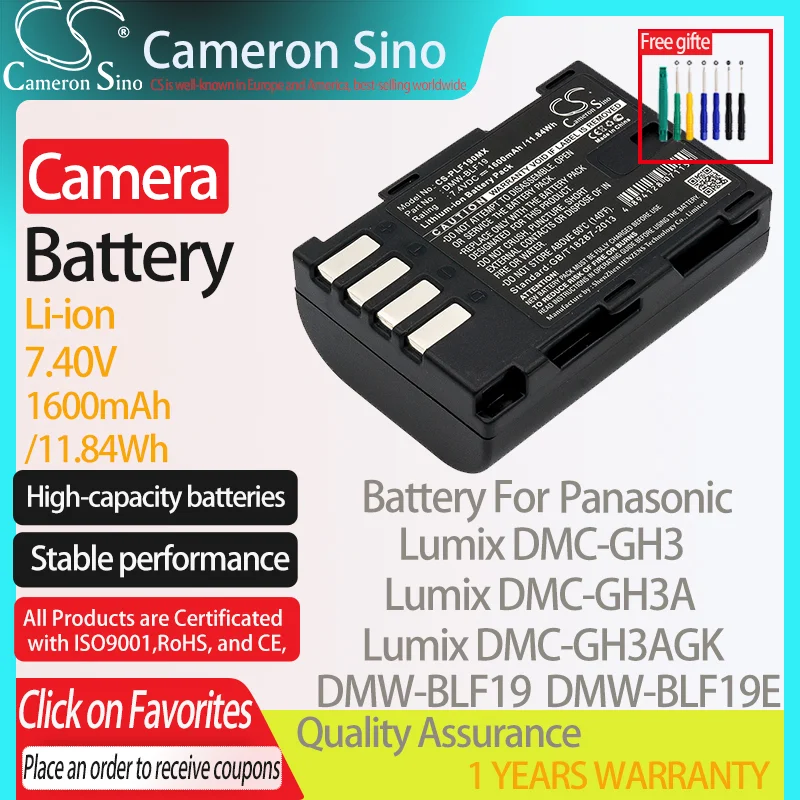 CameronSino Battery for Panasonic Lumix DMC-GH3 DMC-GH3A DMC-GH3AGK DMC-GH3GK fits Panasonic DMW-BLF19 Digital camera Batteries