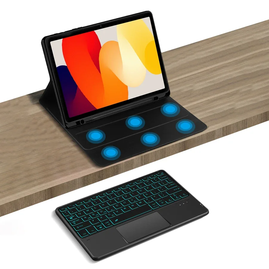 حافظة لوحة المفاتيح لهاتف Xiaomi Redmi Pad SE 11 بوصة Funda Redmi Red Mi Pad SE 2023 حافظة ذكية بإضاءة خلفية لوحة اللمس غطاء لوحة المفاتيح اللوحي