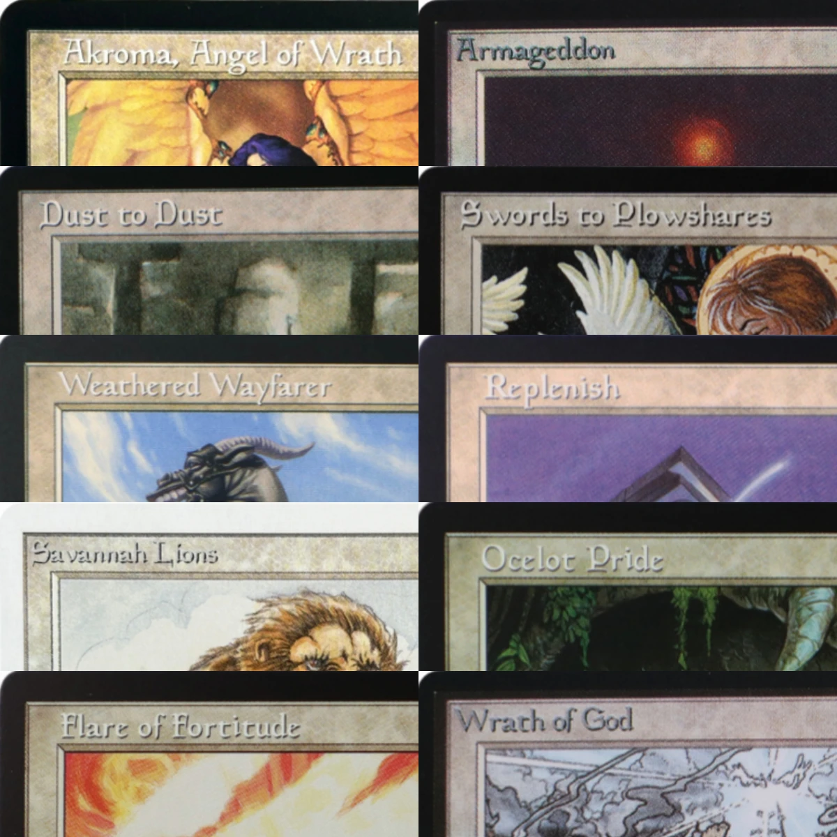 Высококачественные TCG-прокси-карты LK15 Flare of Fortitude Replenish Savannah Lions Solitude Swords to Plowshares (Black-Core)