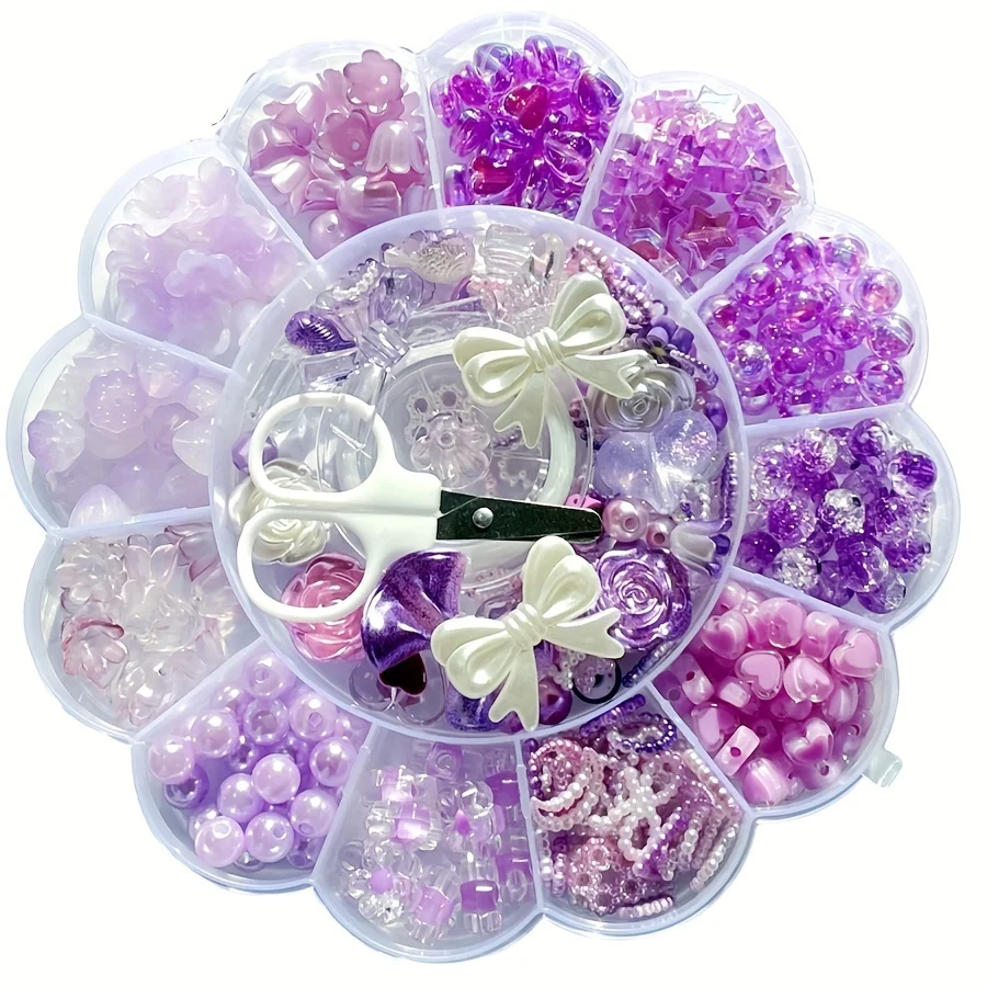 13 Grid 6-26mm Purple Plum Blossom Set Box, Handmade DIY Jewelry Decorative Beads, Acrylic Beads, Bracelet and Necklace