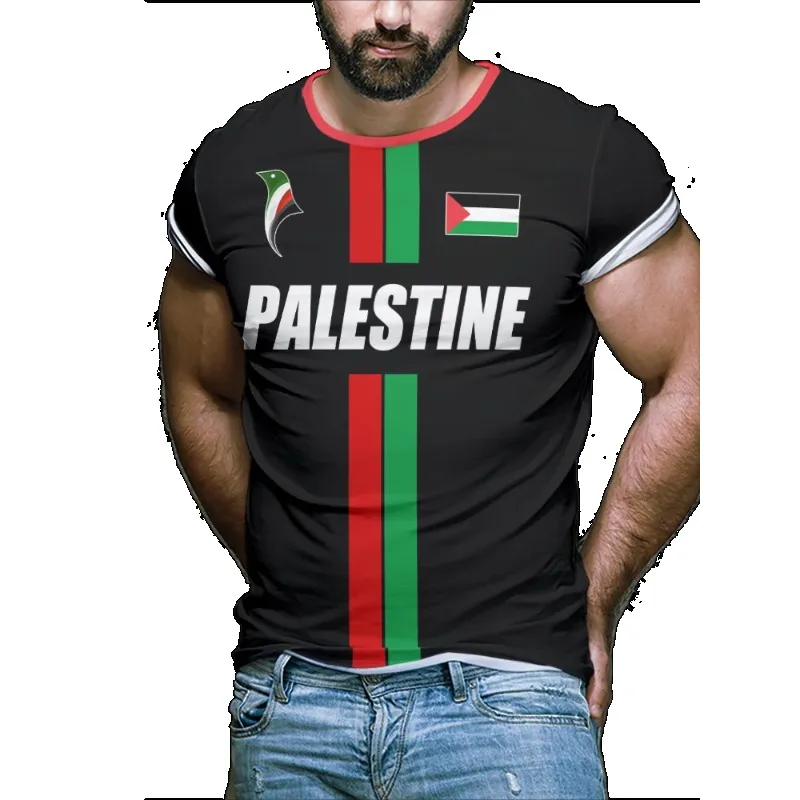 Palestine Vertical Stripe Silhouette Football Jersey 3DAll Over Print Breathable Unisex Summer Outdoor SportsShort Sleeve TShirt