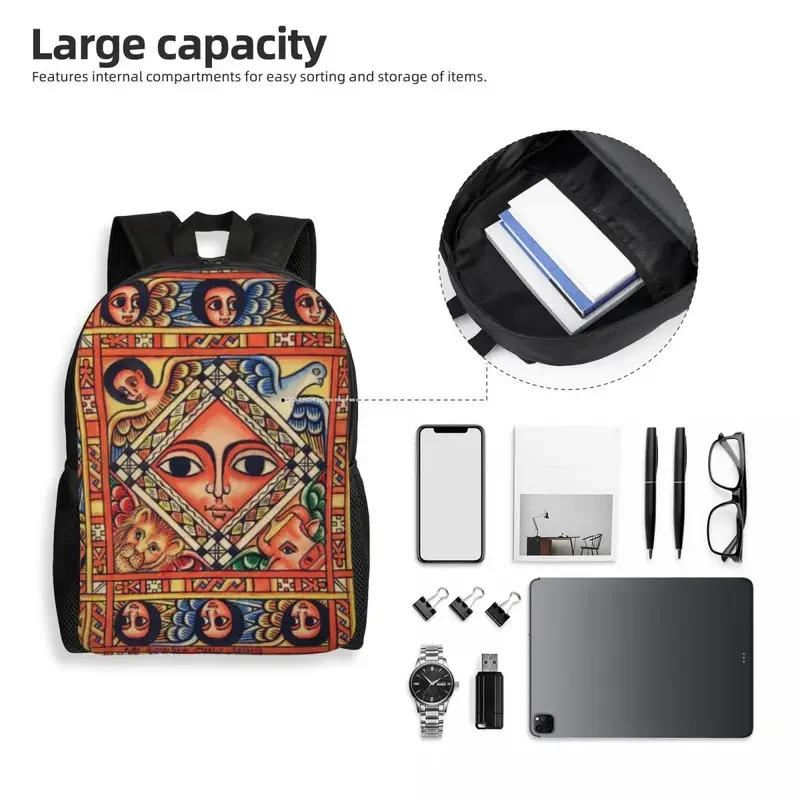 Customized Ethiopian Ancient Art Backpack for Women Men Waterproof School College Bag Print Bookbag